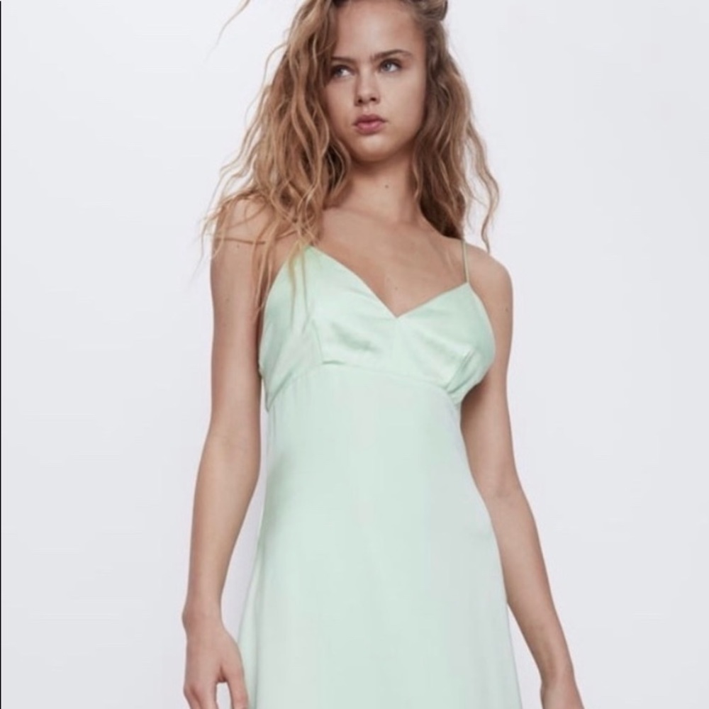 ZARA lime green satin maxi dress